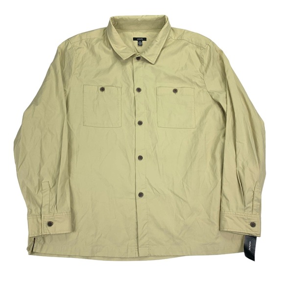 Alfani Mens Solid Twill Button Down Overshirt Khaki 2XL - Picture 1 of 4